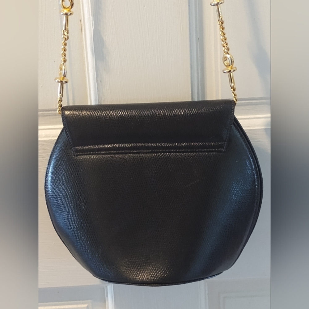 Rodo Black Italian Leather Gold Chain Crossbody Handbag - Picture 2 of 13
